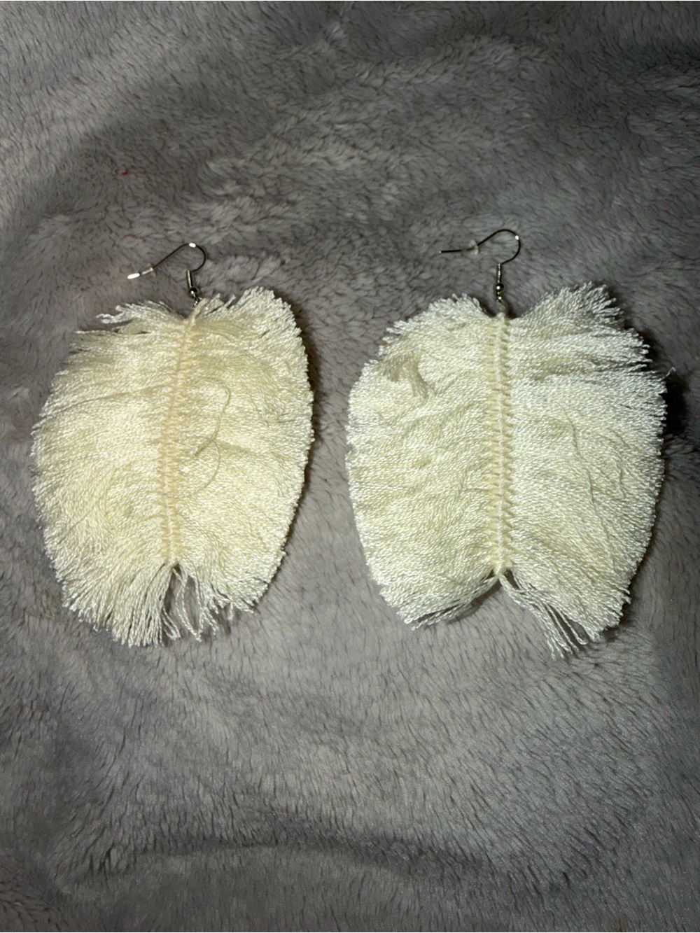 Handmade Cream Fringe Feather Drop Earrings - Lightweight Women Accessories